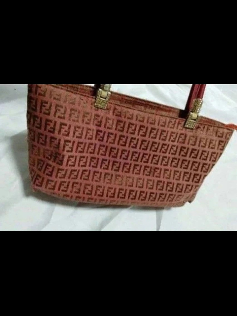 Fendi Tan Monogram Canvas Tote with Red Handles